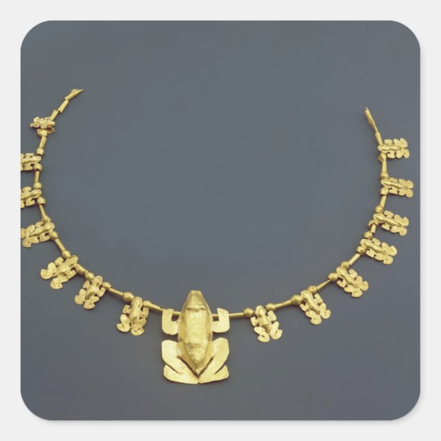 Adesivo Quadrado Colar Quimbaya com sapos, da Colômbia (Frente)