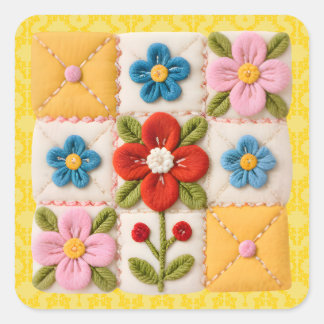 Adesivo Quadrado Colcha de Remendo de Flores Bordadas