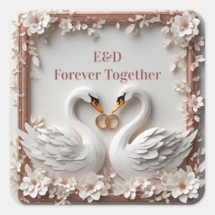 Adesivo Quadrado 🕊️ Coleção Casamento Floral Coração de Cisne 🕊️