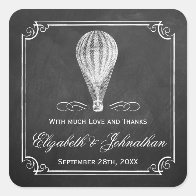Adesivo Quadrado Coleção de Casamentos com Balões de Ar Quente de C (Frente)