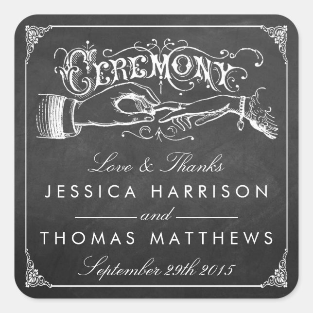 Adesivo Quadrado Coleção de Casamentos de Chalkboard do Casamento V (Frente)