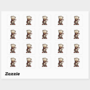 Adesivo Quadrado Coleção de Clipart de Natal   Urso Teddy 