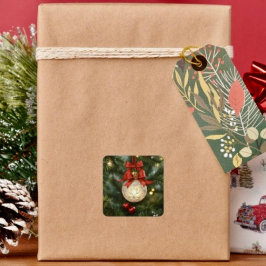 Adesivo Quadrado Coleção de Enfeites de Natal Elegantes com Laço Ve