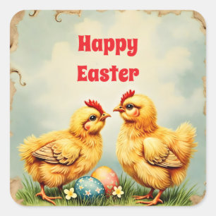 Adesivo Quadrado Coleção de Feriados em Galinha da páscoa Vintage 2