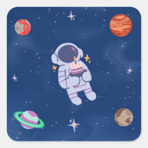 Adesivo Quadrado Coleção de Festas de Espaço!