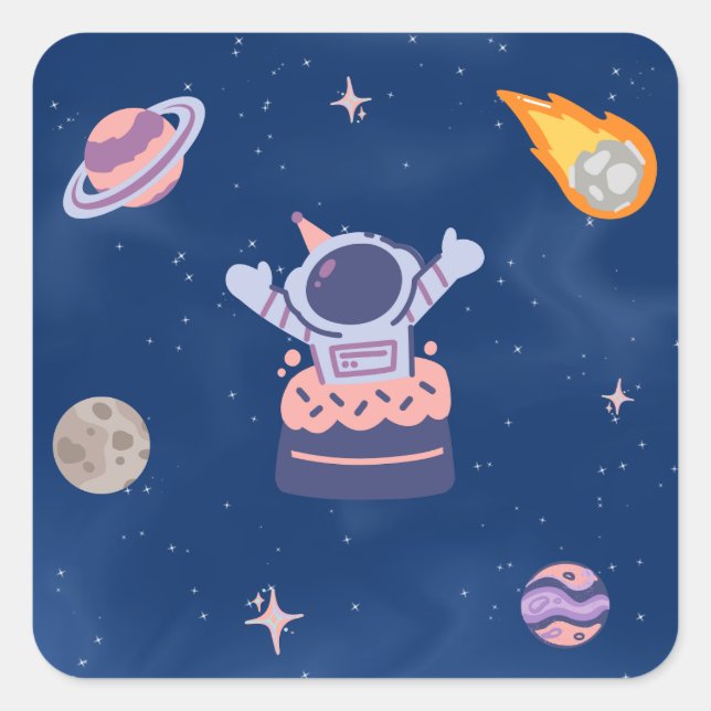Adesivo Quadrado Coleção de Festas de Espaço! (Frente)