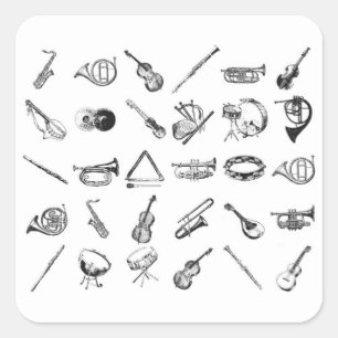 Adesivo Quadrado Coleção de instrumentos musicais clássicos