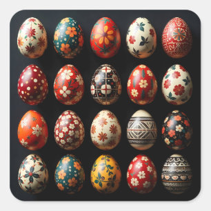 Adesivo Quadrado Coleção de Ovos de Páscoa de Arte Popular