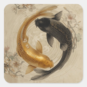 Adesivo Quadrado Coleção de Pinturas de Peixes Koi Japoneses