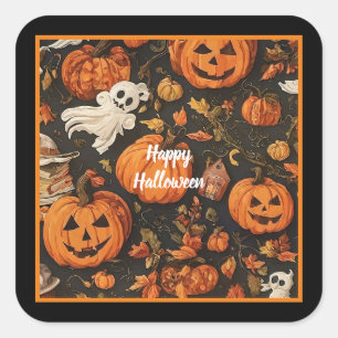 Adesivo Quadrado Coleção Feliz de Halloween Vintage