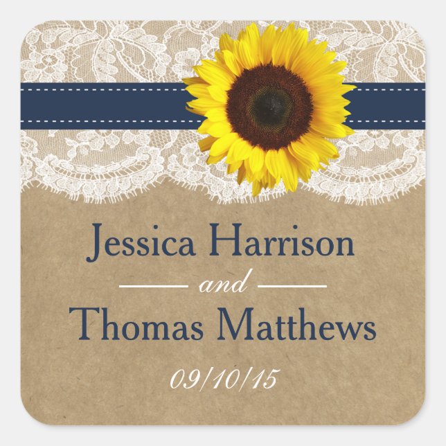 Adesivo Quadrado Coleção Kraft, Lace & Sunflower - Marinho (Frente)