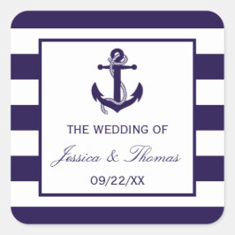 Adesivo Quadrado Coleção Náutica de Casamentos com Stripe de Marinh