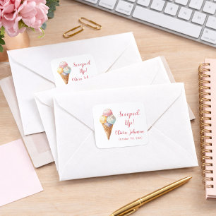 Adesivo Quadrado Colheres de Sorvete Fofas Pastel Festa de Chá de N