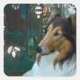 Adesivo Quadrado Collie de Natal na Janela