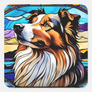 Adesivo Quadrado Collie StainGlass look