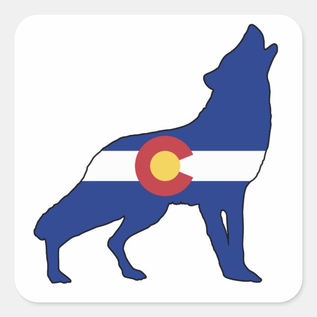 Adesivo Quadrado Colorado Flag Wolf (Frente)