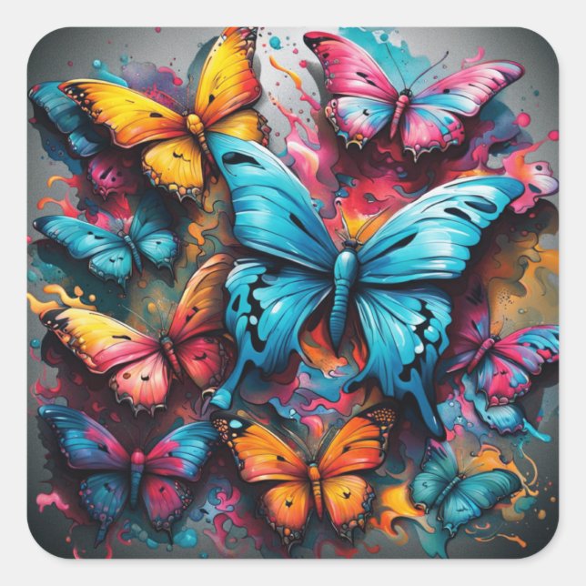 Adesivo Quadrado Colorful Butterfly  (Frente)