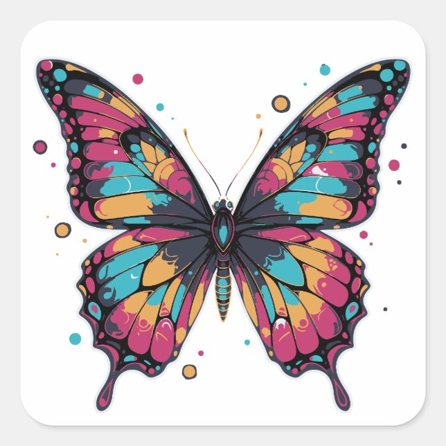 Adesivo Quadrado Colorful Butterfly Illustration (Frente)