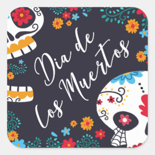 Adesivo Quadrado Colorful Dia de los Muertos   Vinheta