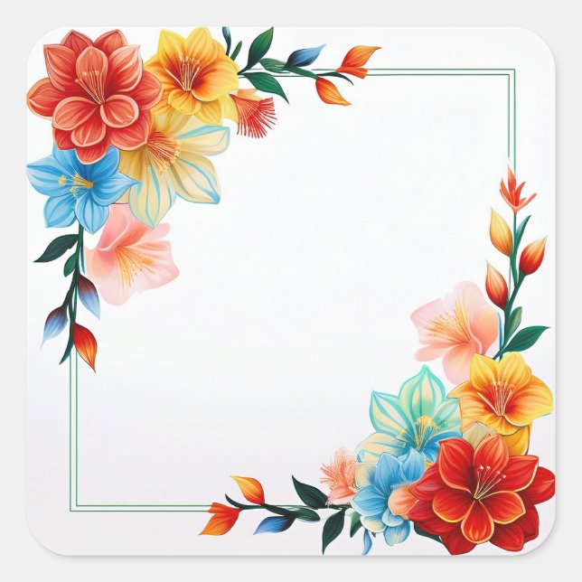 Adesivo Quadrado Colorful Flowers Frame (Frente)