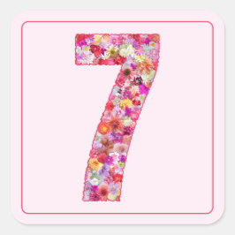 Adesivo Quadrado Colorful Flowers Pink Month Number 7