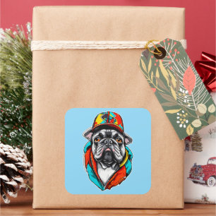 Adesivo Quadrado Colorful French Bulldog