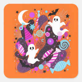 Adesivo Quadrado Colorful Halloween Ghosts and Candy