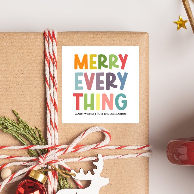 Adesivo Quadrado Colorful Merry Everything Inclusive Holiday custom (Criador carregado)