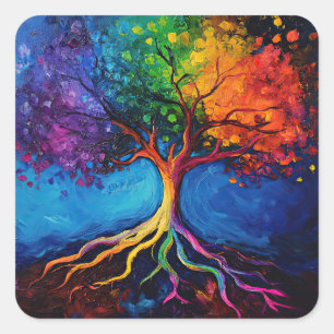 Adesivo Quadrado Colorida Árvore da Vida Rodeia Sabedoria Sabedoria
