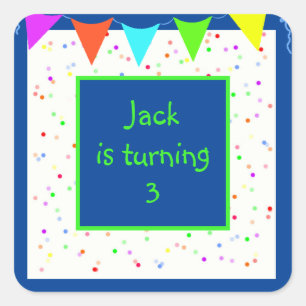 Adesivo Quadrado Colorida Festa de aniversário infantil de Confett