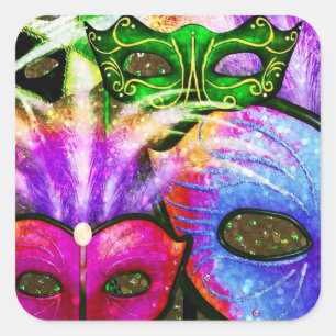 Adesivo Quadrado Colorida Mardi Gras Mask Stickers