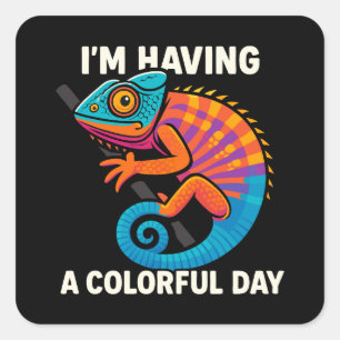 Adesivo Quadrado Colorido Camaleão Lizard Life Rainbow Réptil