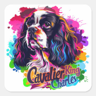 Adesivo Quadrado Colorido Cavalier King Charles Spaniel Cachorro Vi