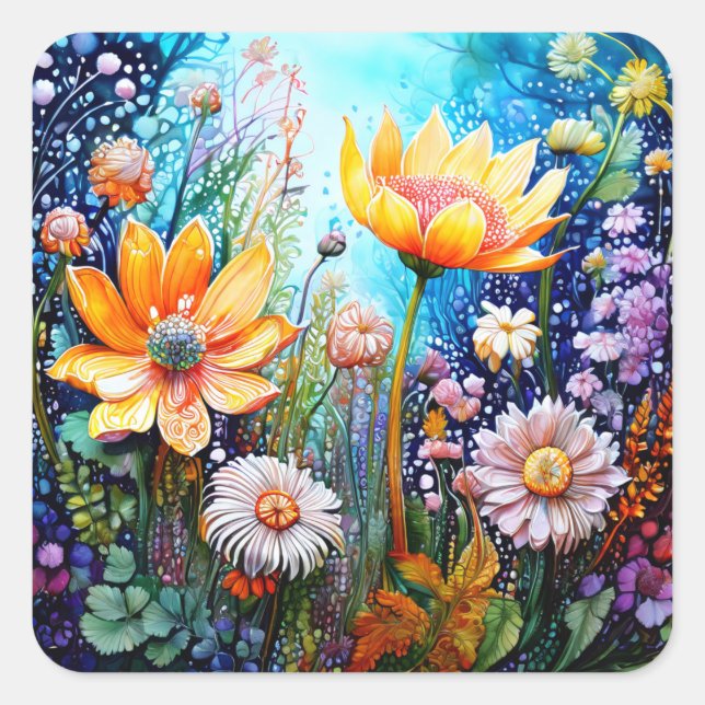 Adesivo Quadrado Colorido Flores (Frente)