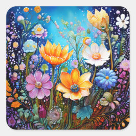 Adesivo Quadrado Colorido Flores