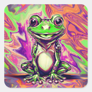 Adesivo Quadrado Colorido Grafite Psicodélico Sapo Verde Roxo