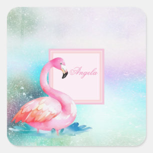 Adesivo Quadrado Colorido Moderno Femenino, Flamingos Adoráveis