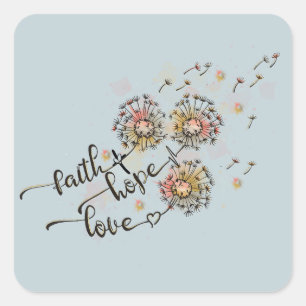 Adesivo Quadrado Coloridos Dandelions Cristãos Faith Esperança Amor