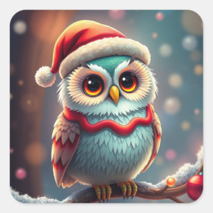 Adesivo Quadrado Coloridos de Coruja de Natal Festiva