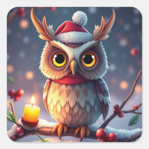 Adesivo Quadrado Coloridos de Coruja de Natal Festiva