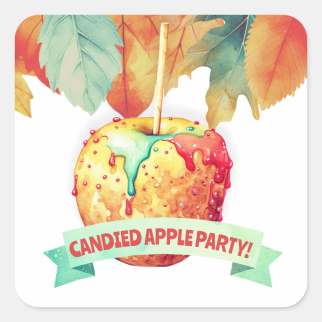 Adesivo Quadrado Colorir Fall Autumn Canded Apple Party (Frente)