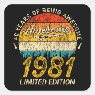 Adesivo Quadrado Com 44 anos, 1981, 44 de Aniversário Retro Incríve