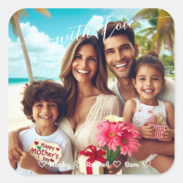 Adesivo Quadrado Com Amor, Caligrafia De Dia de as mães Feliz