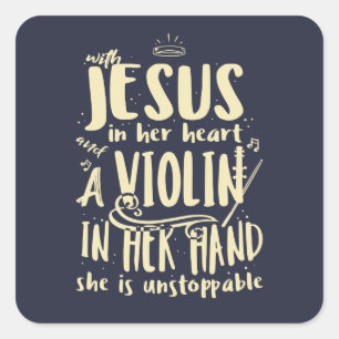 Adesivo Quadrado Com Jesus no Coração Um Violino na Mão
