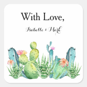 Adesivo Quadrado Com o Love Boho Cactus Invitation Envelope Sticker