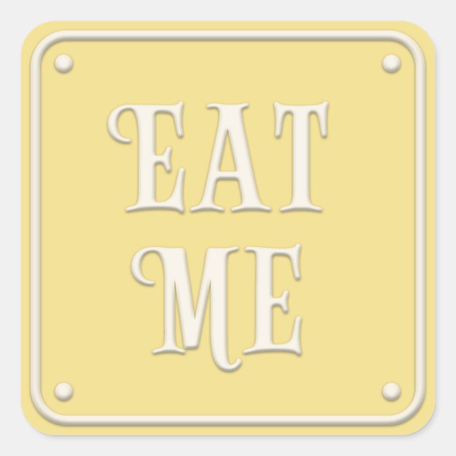 Adesivo Quadrado "Coma-Me" Maravilha Festa do Chá Pastel Amarelo (Frente)