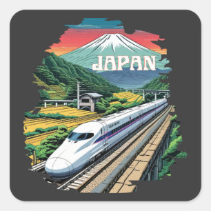 Adesivo Quadrado Comboio a bala japonês e Monte Fuji