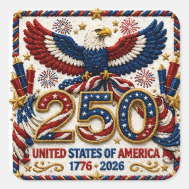 Adesivo Quadrado Comemoração patriótica de 250 anos 1776 -2026 4 de