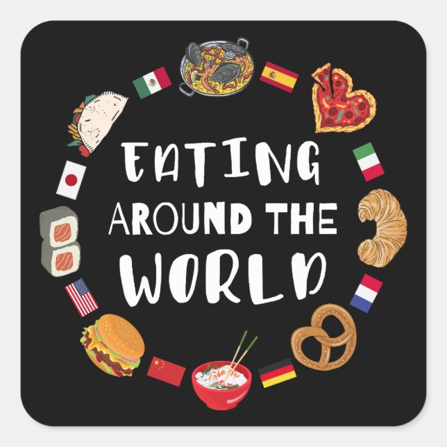 Adesivo Quadrado Comendo pelo mundo (Frente)