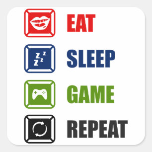Adesivo Quadrado Comer, dormir, jogar, repetir
